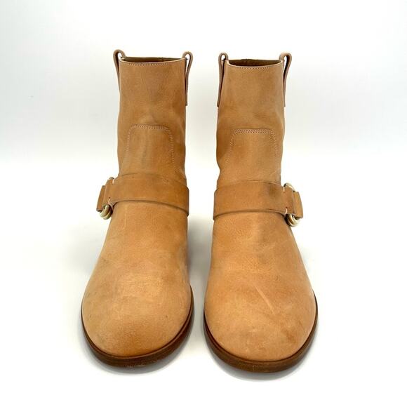 Frye Ricki Ring Strap Vintage Tan Moto Boot Sz 8.5 Leather Block Heel Bootie New - Picture 10 of 15